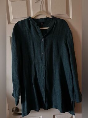 Eileen Fisher Teal Button-Front Tunic